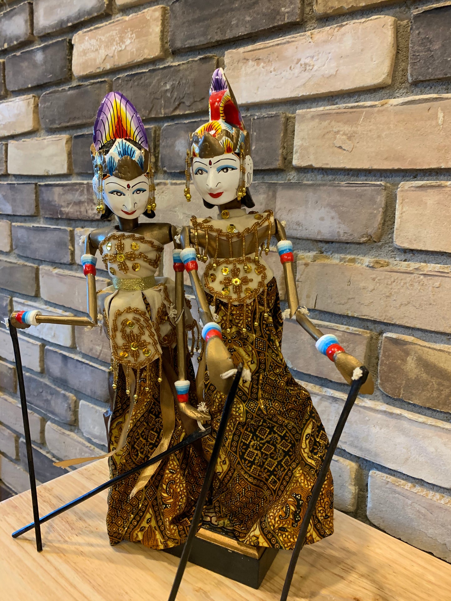 Indonesian Pair of Handmade leather puppets Arjuna and Srilandi